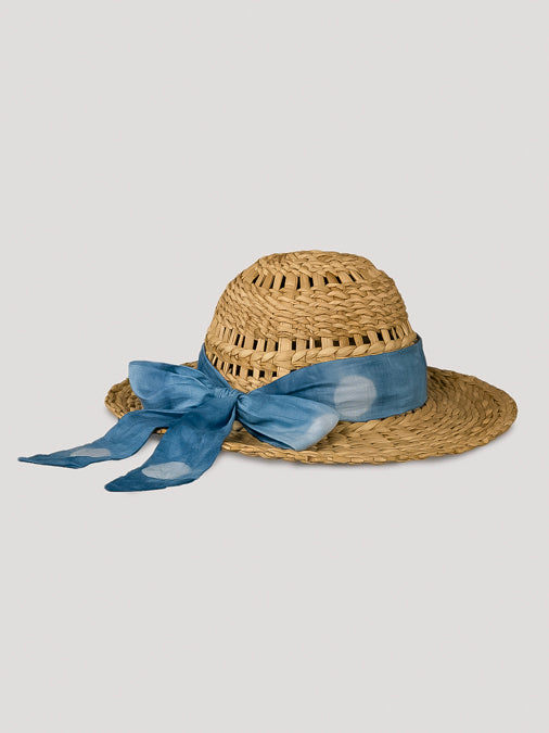 Ora Handwoven Straw Hat with Shibori Scarf detail